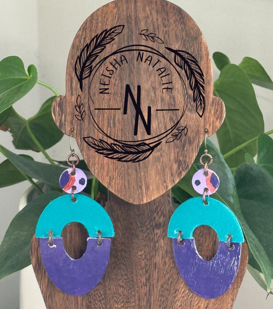 Teal & Purple Leather Earring