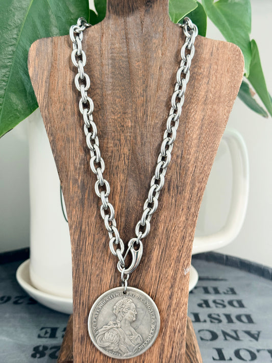 Stainless Steel Necklace with Coin